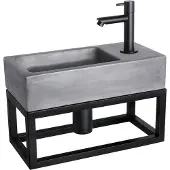Differnz Fonteinset ravo beton en handoekrek 38.5x18.5x9 cm donker grijs met rechte kraan mat zwart