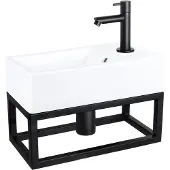 Differnz Force Fonteinset - 40x22x11.5cm - Kraan Recht - Mat Zwart - Met Handdoekrek - Keramiek
