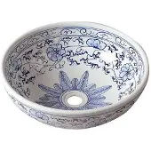 Sapho Priori aanrecht keramische wastafel Ø 41 cm, wit met blauw patroon