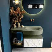 Mondiaz Riva badmeubel 100cm Carrara met 1 lade en wastafel rechts 0 kraangaten Army
