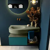 Mondiaz RIVA 100cm badmeubel onderkast / planchet kleur Smag met 1 lade. Wastafel DULCET links 0 kraangaten kleur Army.