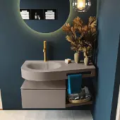 Mondiaz Riva badmeubel 100cm Smoke met 1 lade en wastafel links 1 kraangat Smoke