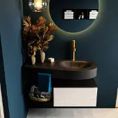 Mondiaz Riva badmeubel 100cm Underlayment met 1 lade en wastafel rechts 1 kraangat Urban