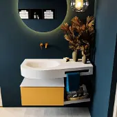 Mondiaz Riva badmeubel 100cm Ocher met 1 lade en wastafel links 0 kraangaten Talc