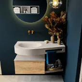 Mondiaz Riva badmeubel 100cm Washed Oak met 1 lade en wastafel links 0 kraangaten Linen