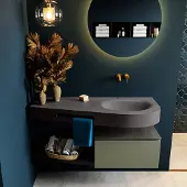 Mondiaz riva 120 cm badmeubel onderkast /planchet kleur army met 1 lade. Wastafel dulcet rechts 0 kraangaten kleur dark_grey.