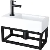 Differnz Fonteinset helios met handoekrek 37.5x18.5x9.5 cm marmer wit met rechte kraan links mat zwart