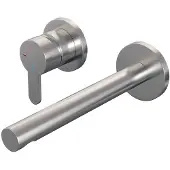 Brauer Inbouw wastafelmengkraan brushed edition coldstart rechte uitloop korte platte hendel links geborsteld rvs pvd met rozetten