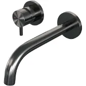 Brauer Inbouw Wastafelmengkraan Gunmetal Edition Coldstart Gebogen Uitloop Korte Ronde Hendel Links Geborsteld Gunmetal PVD Met Rozetten