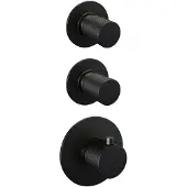 Brauer Black Carving thermostatische inbouw regendouche SET 05 met 20 cm douchekop en plafondarm en staaf handdouche en doucheslang en wandaansluitbocht mat zwart