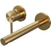 Brauer Inbouw wastafelmengkraan gold carving coldstart rechte uitloop ronde hendel links geborsteld goud pvd met rozetten