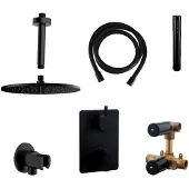 Boss & Wessing Thermostatisch inbouwdoucheset bws plafonduitloop rond 30 cm mat zwart
