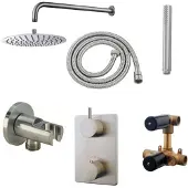 Boss & Wessing Thermostatisch Inbouwdoucheset BWS Muuruitloop Rond 20 cm Geborsteld RVS