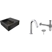 Wiesbaden FonteinPack Square Natuursteen 30x30x10 cm Chroom (Keuze uit 20 kranen)
