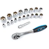 HBM 3/8 inch Professionele Ratel inclusief 18 doppen en verlengstuk