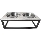 Clayre & Eef Voerbak Hond 2x200 ml Bruin Ijzer Rechthoek Voerbak Kat Bruin Voerbak Kat