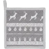 Clayre & Eef Pannenlap 20x20 cm Grijs Wit Katoen Vierkant Kerst Afgiet Pannenlap Grijs Afgiet Pannenlap