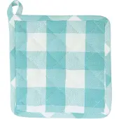 Clayre & Eef Pannenlap 20x20 Cm Turquoise Katoen Vierkant Ruit Afgiet Pannenlap Afgiethulp Pannenlap Blauw Afgiet