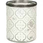 Clayre & Eef Theelichthouder Ø 9x11 cm Wit Glas Rond Waxinelichthouder Wit Waxinelichthouder