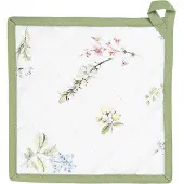Clayre & Eef Pannenlap 20x20 cm Wit Groen Katoen Vierkant Bloemen Afgiet Pannenlap Wit Afgiet Pannenlap