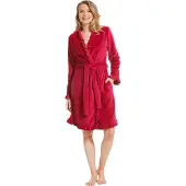 Pastunette Roze fleece badjas sierlijk - dames badjas - - kort model - maat S (36/38)