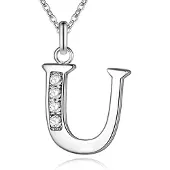 LGT JWLS Zilverkleurige Letter U Dames Ketting met Zirkonia