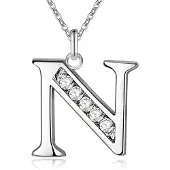 LGT JWLS Zilverkleurige Letter N Dames Ketting met Zirkonia