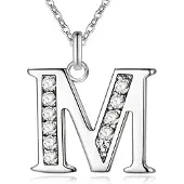 LGT JWLS Zilverkleurige Letter M Dames Ketting met Zirkonia