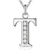 LGT JWLS Zilverkleurige Letter T Dames Ketting met Zirkonia