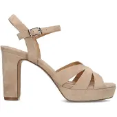 Manfield Beige suède sandalen met hak | Maat 38