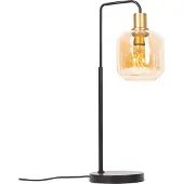 QAZQA Design tafellamp zwart met messing en amberkleurig glas - Zuzanna