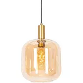 QAZQA Design hanglamp zwart met messing en amber glas - Zuzanna