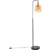 QAZQA Design vloerlamp zwart met messing en amber glas - Zuzanna