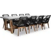 BUITEN living Veltis/Seville zwart hout dining tuinset | 8 personen | betonlook | 300cm