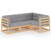 vidaXL 4-delige Loungeset met kussens massief grenenhout