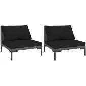 vidaXL Tuinbanken 2 st met kussens halfrond poly rattan