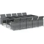 vidaXL 11-delige Tuinset met kussens poly rattan grijs