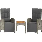 vidaXL Tuinstoelen 2 st verstelbaar met tafel poly rattan grijs