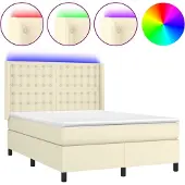 vidaXL Boxspring met matras en LED kunstleer crèmekleurig 140x190 cm