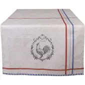 Clayre & Eef Tafelloper 50x140 cm Beige Katoen Rechthoek Haan Tafelkleed Beige Tafelkleed