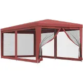 vidaXL Partytent met 6 mesh zijwanden 3x6 m HDPE rood
