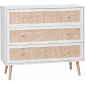 Sweeek Ladekast met hout- en rietlook, 90x39x79cm - Bohème - 3 lades - Wit