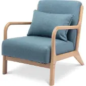 Sweeek Scandinavische fauteuil van hout en stof Blauw