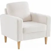 Sweeek Fauteuil van boucléstof met houten poten Crème