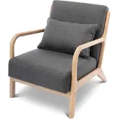 Sweeek Scandinavische fauteuil van hout en stof Donkergrijs