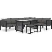 vidaXL 9-delige Loungeset met kussens poly rattan antraciet