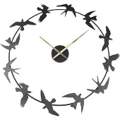 Clayre & Eef Wandklok 69x66 cm Zwart Ijzer Rond Vogels Muurklok Zwart Muurklok