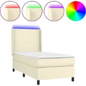 vidaXL Boxspring met matras en LED kunstleer crèmekleurig 90x190 cm