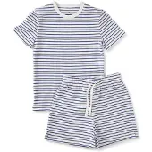 Little label gestreepte shortama van katoen blauw/wit Jongens Stretchkatoen Ronde hals - maat 122