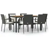 vidaXL 7-delige Tuinset met kussens poly rattan zwart